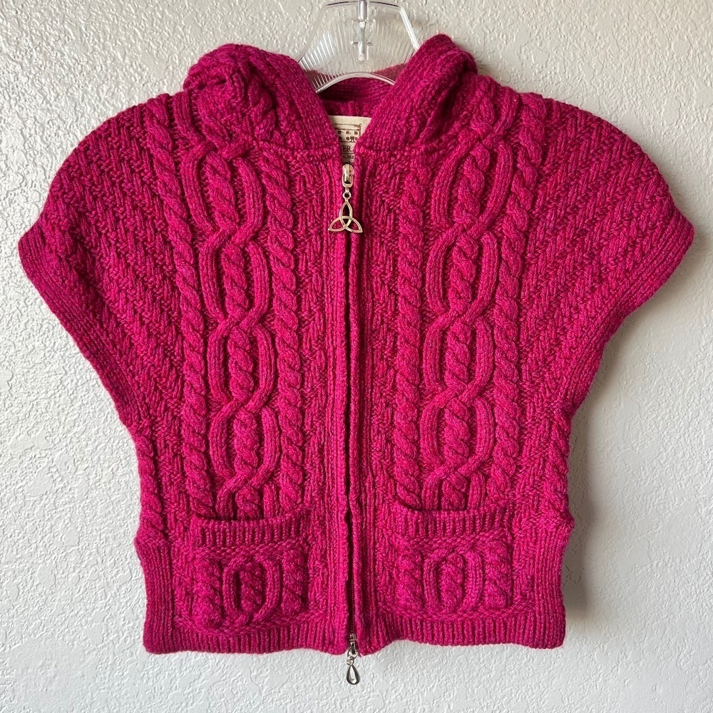 *FIRM PRICE* Aran Sweater Market Wool Cable Knit Double Zipper Cardigan 2-3 Yrs